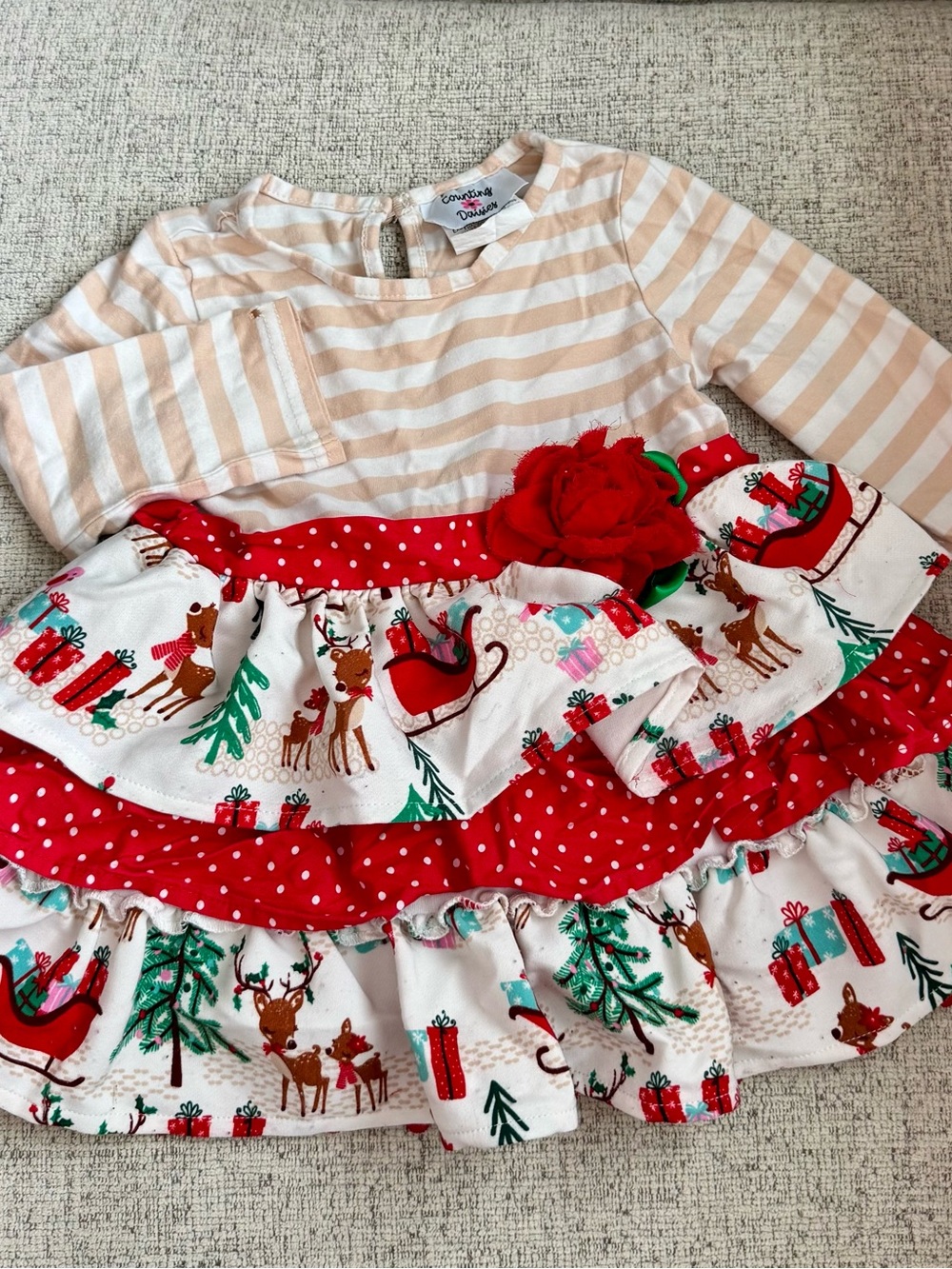 Carter's Red & Cream Holiday Ruffle Dress for Girls